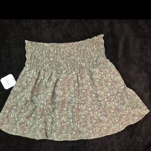 Altar'd State Olive and Pink Floral Mini Skirt